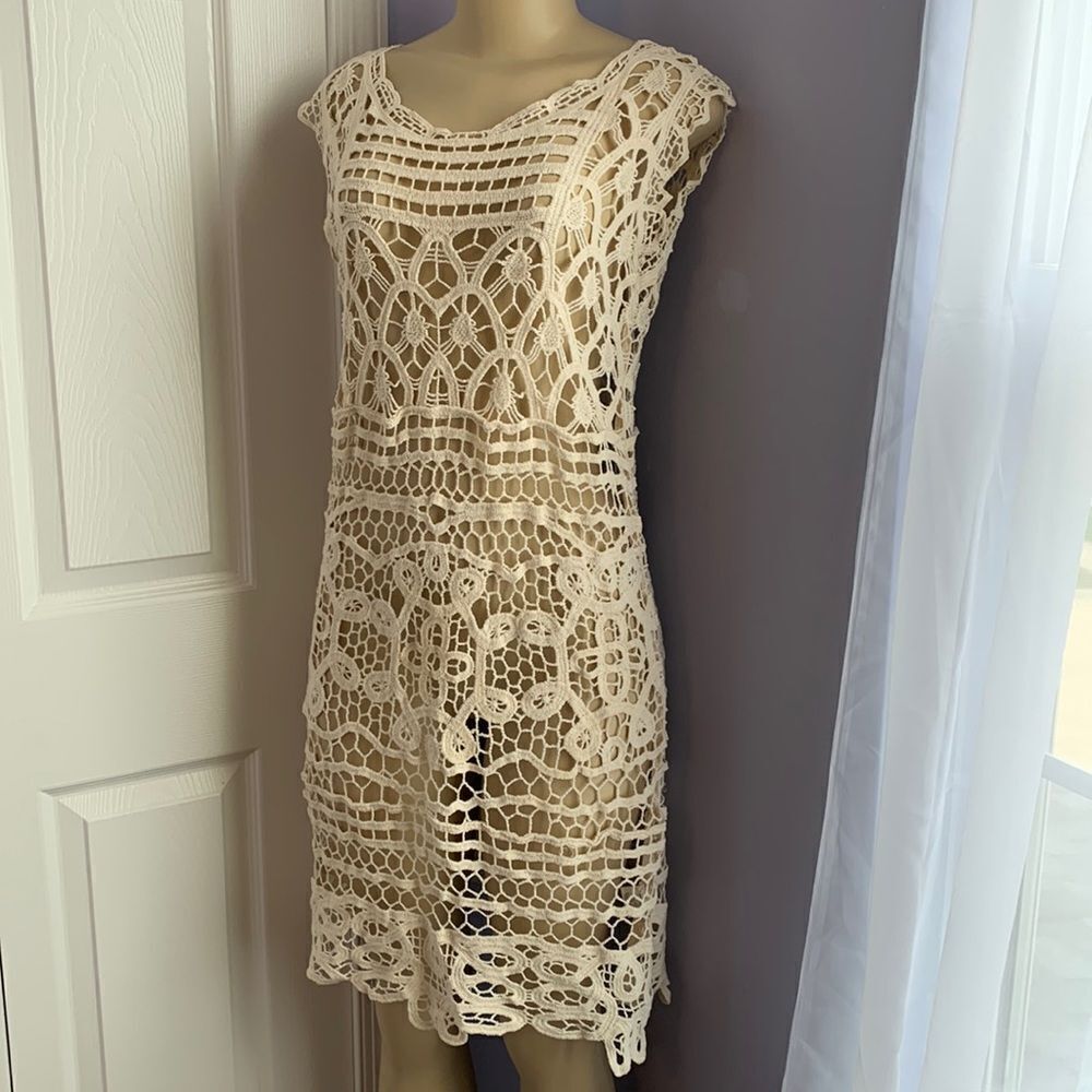 Designer Swimwear Cover-up Crochet Dress OS Ivory